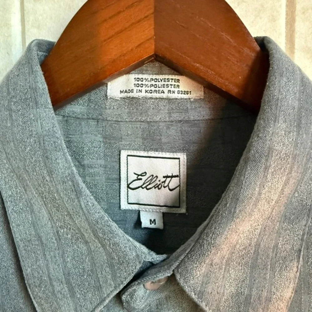 Elliott Grid Pattern Gray Polyester‎ Textured Button Down Shirt Mens Medium